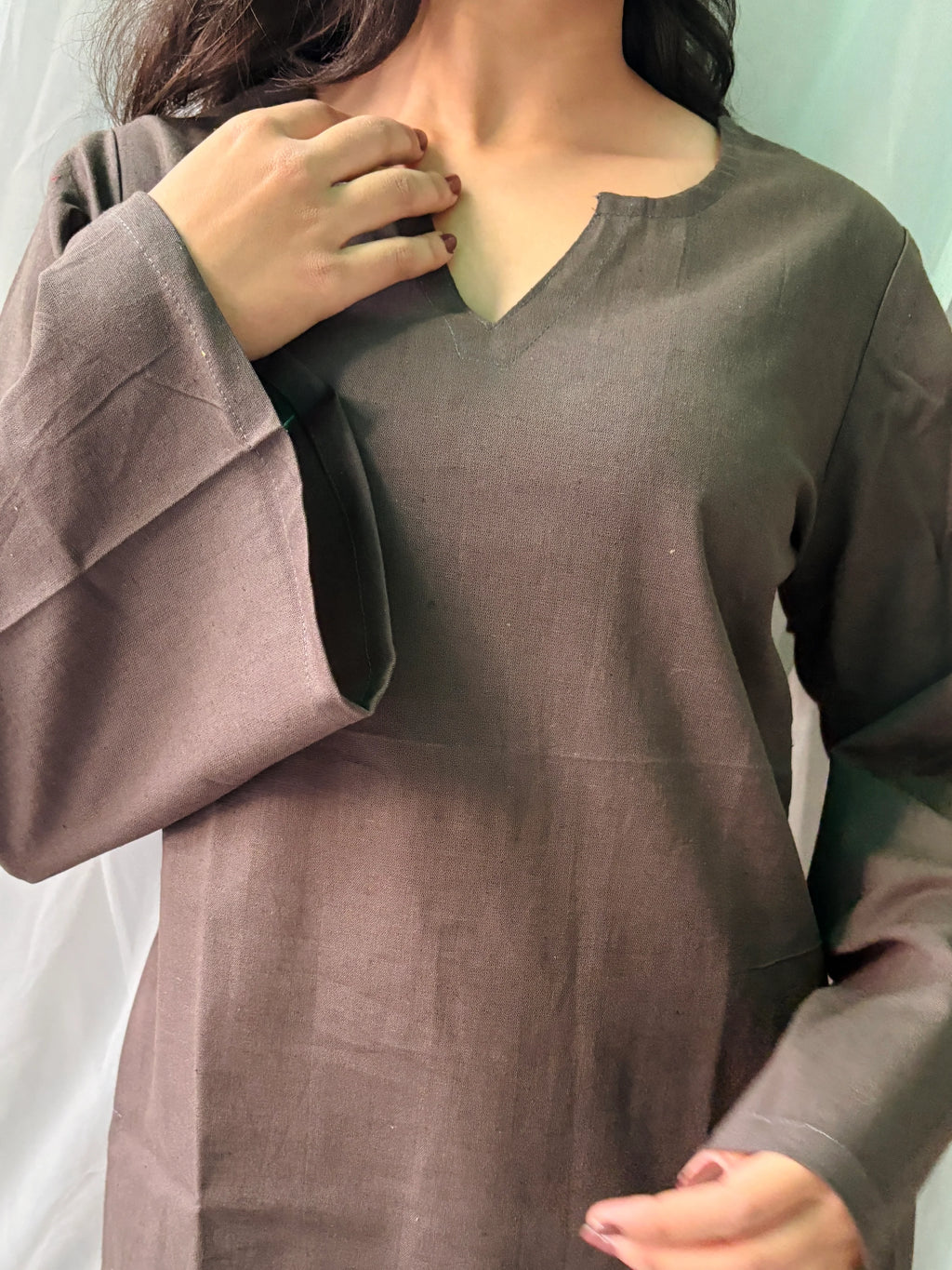 Women's Premium Brown Bell Sleeve Cotton Kurti Top | Minimalist Casual Tunic