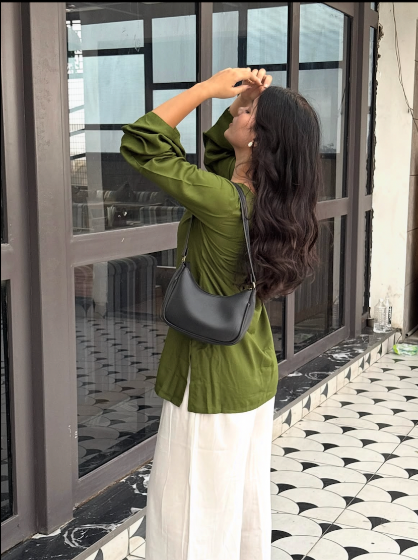 Olive Green Bell Sleeve Cotton Kurti for Women | Elegant Casual & Ethnic Wear