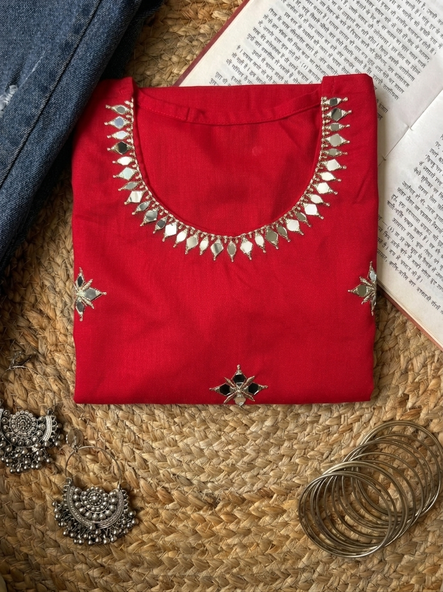 Mirror-Work Kurti in Premium Rayon – Pehnava short kurti Collection